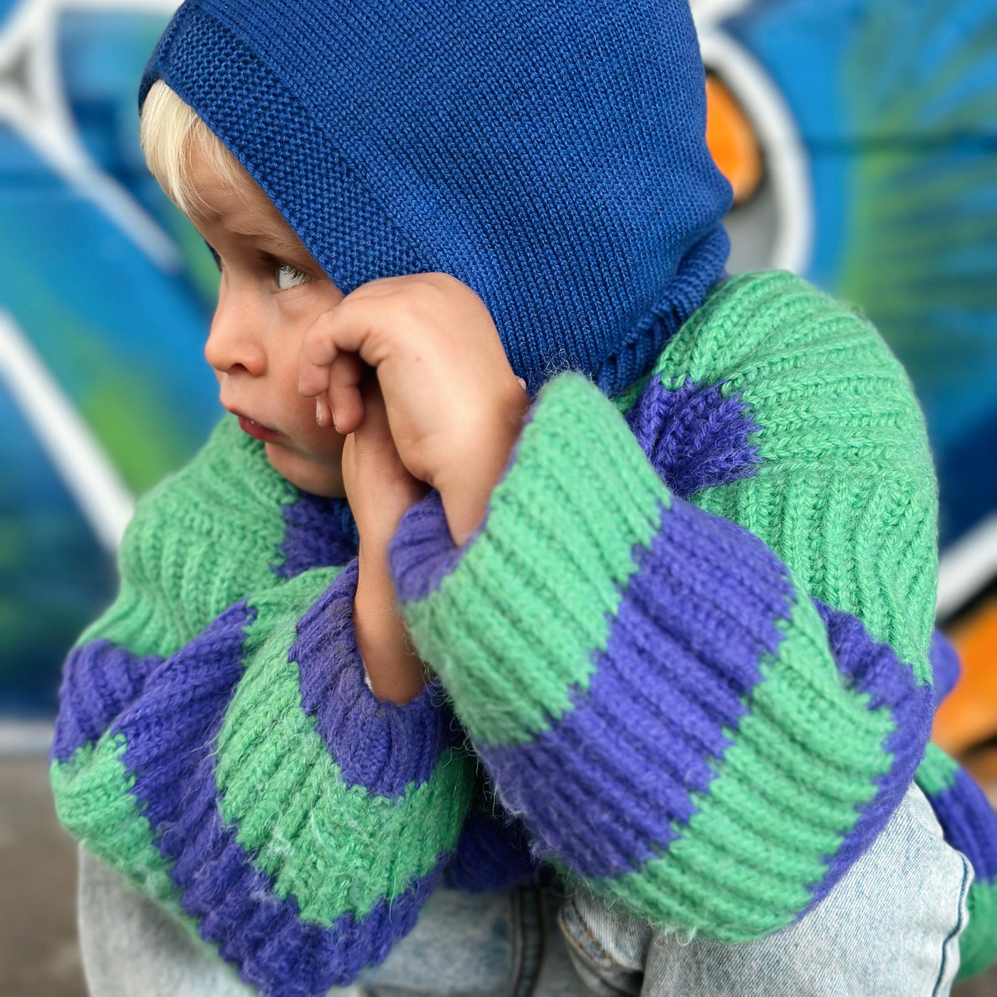 Knitted sweater babies green & purple stripes / Babylist Leo Goeteyn - De Clercq