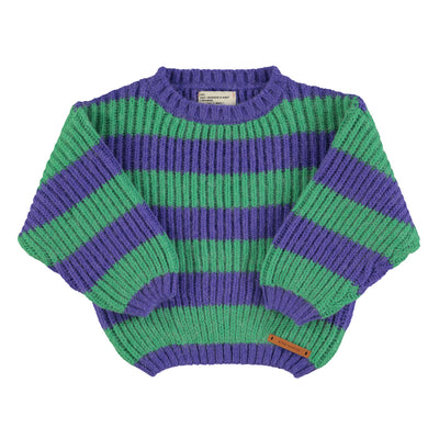 Piupiuchick - Knitted sweater kids groen & paarse strepen