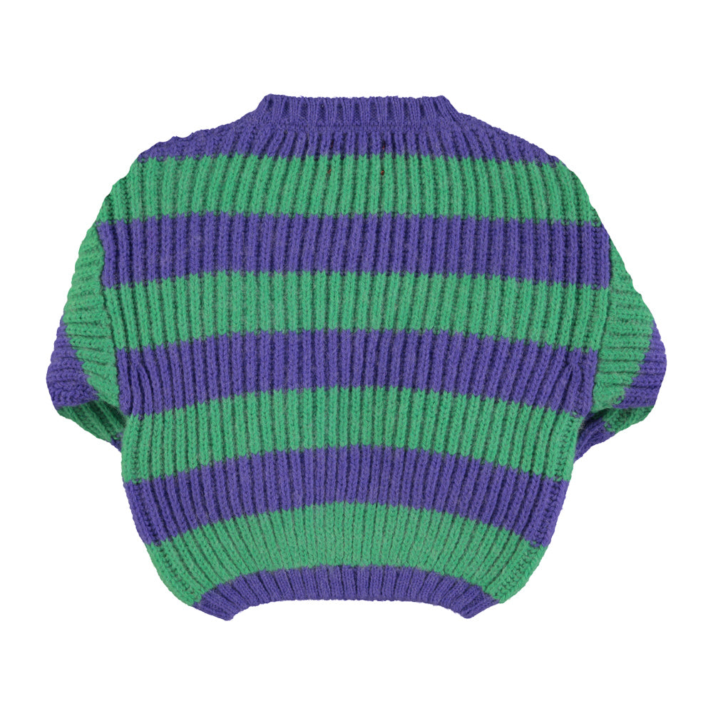 Piupiuchick - Knitted sweater kids groen & paarse strepen