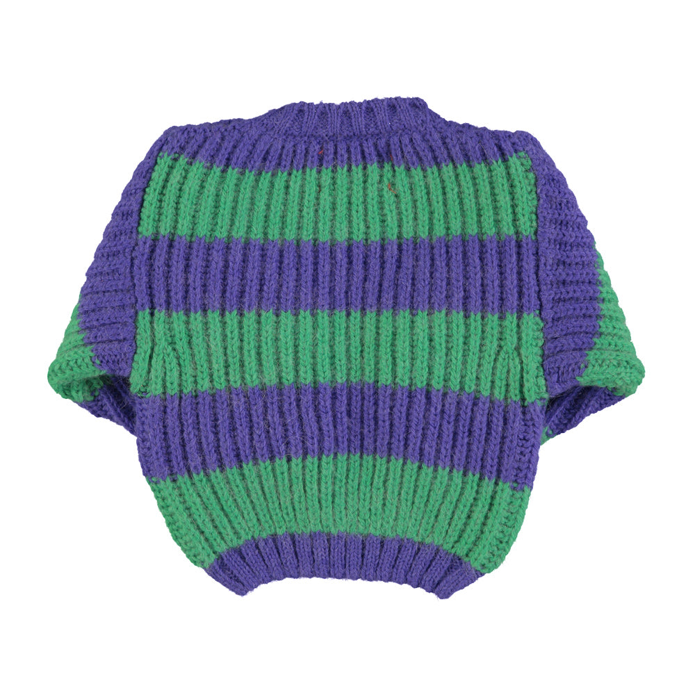 Knitted sweater babies groen & paarse strepen / Babylijst Leo Goeteyn - De Clercq