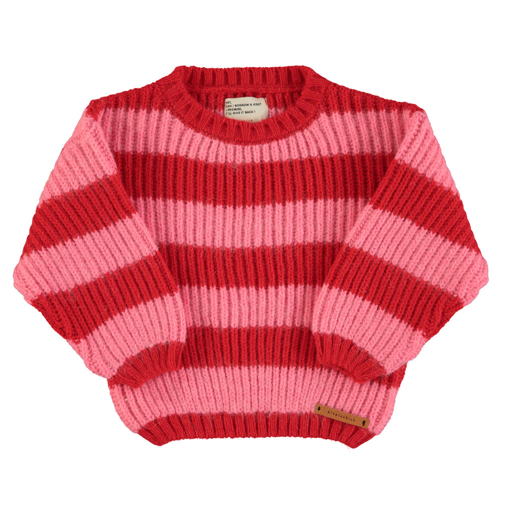 Piupiuchick - Knitted sweater kids red & pink stripes / 10y