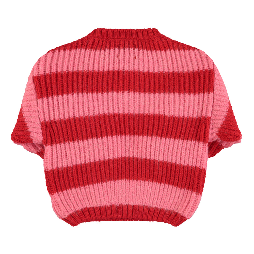 Piupiuchick - Knitted sweater kids red & pink stripes / 10y