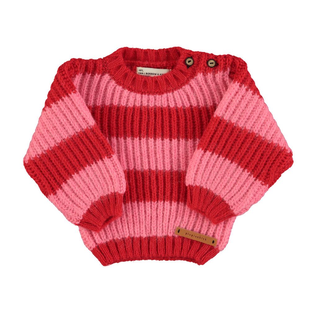 Knitted sweater babies rood & roze strepen