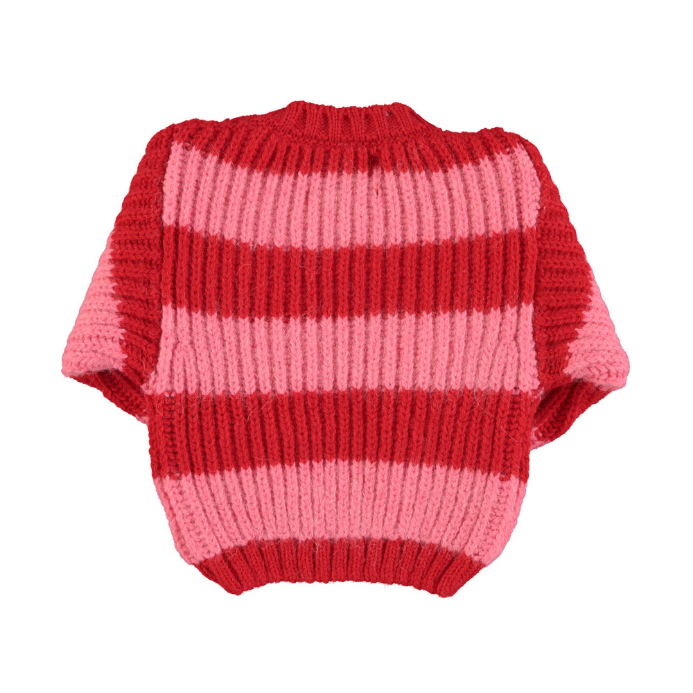 Piupiuchick - Knitted sweater babies rood & roze strepen