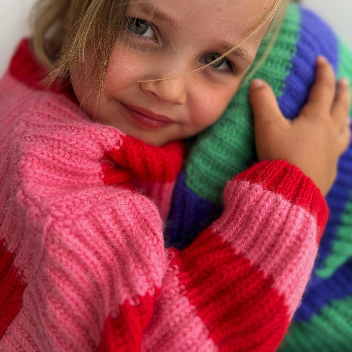 Piupiuchick - Knitted sweater kids red & pink stripes / 10y